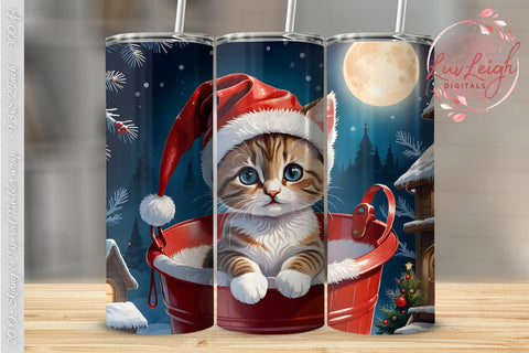 Cat with Santa Hat Tumbler wrap Sublimation Luvleigh Digitals 
