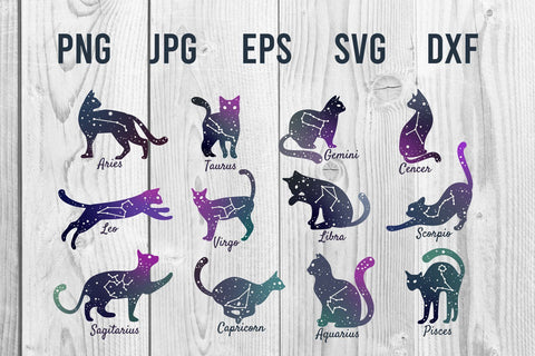 cat zodiac astrological, cat silhouette clip art SVG dadan_pm 