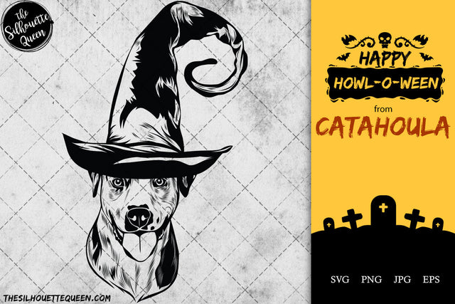 Catahoula dog svg portrait clipart vector graphic art Witch hat Halloween dog Cricut cut file cuttable design SVG Loveleen Kaur 