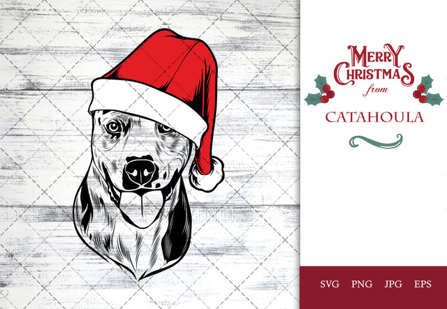 Catahoula dog svg portrait clipart vector graphic art Xmas hat Christmas dog Cricut cut file cuttable design SVG Loveleen Kaur 