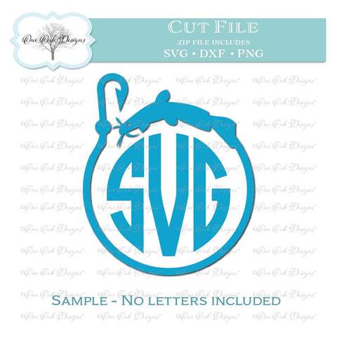 Catfish Hook Circle Monogram Frame SVG One Oak Designs 