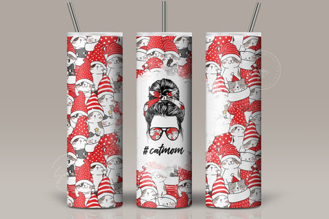 CatMom Christmas Tumbler Wrap PNG, Hair Messy Bun, Cute Cats Skinny Tumbler Design, Skinny 20 oz Seamless Sublimation, Funny Cat Tumbler Sublimation Syre Digital Creations 