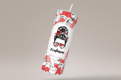 CatMom Christmas Tumbler Wrap PNG, Hair Messy Bun, Cute Cats Skinny Tumbler Design, Skinny 20 oz Seamless Sublimation, Funny Cat Tumbler Sublimation Syre Digital Creations 