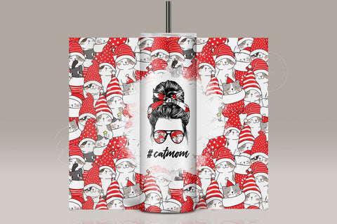 CatMom Christmas Tumbler Wrap PNG, Hair Messy Bun, Cute Cats Skinny Tumbler Design, Skinny 20 oz Seamless Sublimation, Funny Cat Tumbler Sublimation Syre Digital Creations 