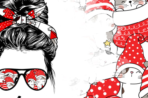 CatMom Christmas Tumbler Wrap PNG, Hair Messy Bun, Cute Cats Skinny Tumbler Design, Skinny 20 oz Seamless Sublimation, Funny Cat Tumbler Sublimation Syre Digital Creations 