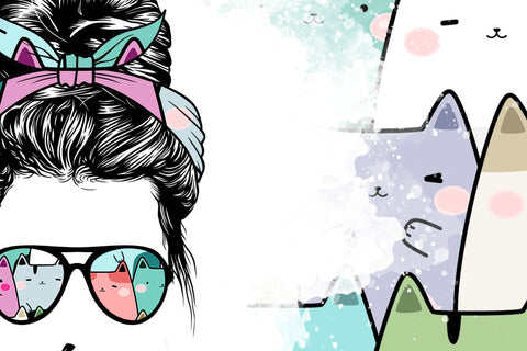 CatMom Tumbler Wrap PNG, Hair Messy Bun, Cute Cats Skinny Tumbler Design, Skinny 20 oz Seamless Sublimation Design, Funny Cat Travel Tumbler Sublimation Syre Digital Creations 