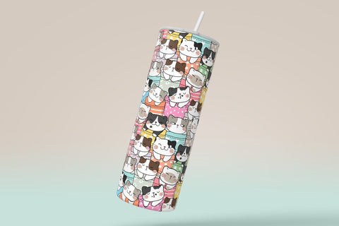 CatMom Tumbler Wrap PNG, Hair Messy Bun, Cute Cats Skinny Tumbler Design, Skinny 20 oz Seamless Sublimation Design, Funny Cat Travel Tumbler Sublimation Syre Digital Creations 