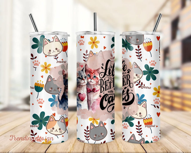 Cats 20oz Skinny Tumbler Design, Cute Cats Tumbler Wrap, Cute Cats Sublimation Wrap, Cute Cats Tumbler Png Sublimation TrendingDesign 