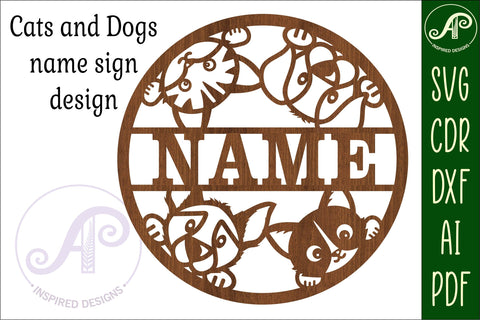 Cats and Dogs name sign svg laser cut template SVG APInspireddesigns 