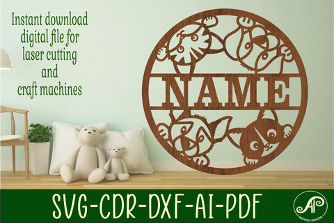 Cats and Dogs name sign svg laser cut template SVG APInspireddesigns 