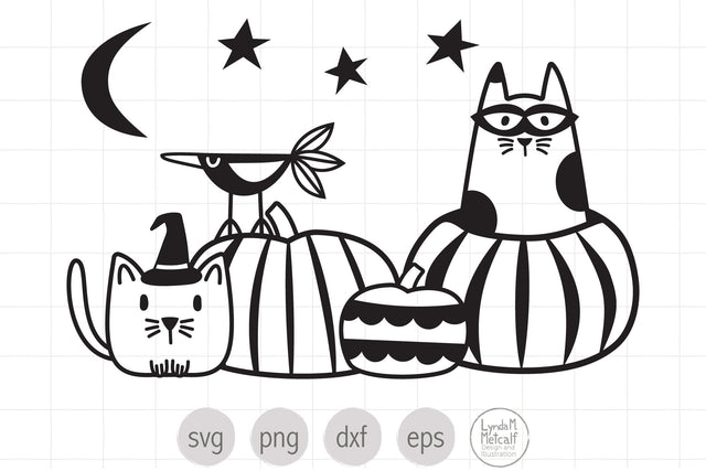 Cats and Pumpkins SVG for Halloween, Ready Cut File SVG Lynda M Metcalf 