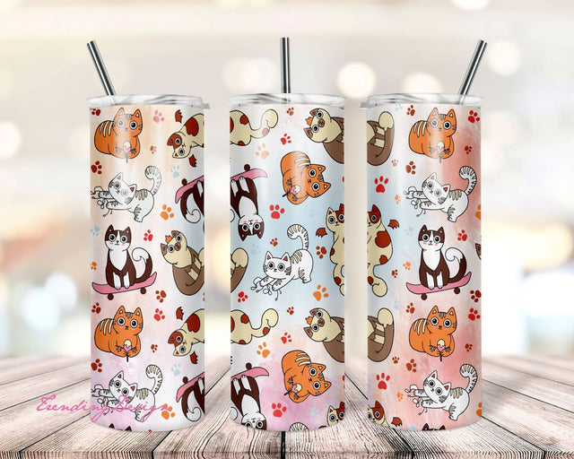 Cats at Play Tumbler, Stainless Steel Tumbler, 20 oz Skinny, 30 oz Thick Tumbler Sublimation TrendingDesign 