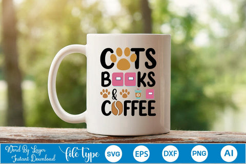 Cats Books & Coffee SVG SVGs,Quotes and Sayings,Food & Drink,On Sale, Print & Cut SVG DesignPlante 503 