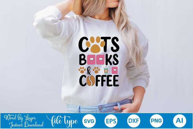 Cats Books & Coffee SVG SVGs,Quotes and Sayings,Food & Drink,On Sale, Print & Cut SVG DesignPlante 503 