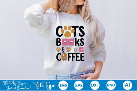 Cats Books & Coffee SVG SVGs,Quotes and Sayings,Food & Drink,On Sale, Print & Cut SVG DesignPlante 503 