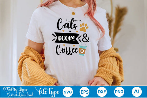 Cats Books & Coffee SVG SVGs,Quotes and Sayings,Food & Drink,On Sale, Print & Cut SVG DesignPlante 503 