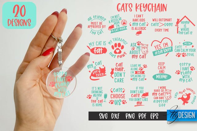 Cats SVG Bundle | Round Keychain Designs | Pets Keychain SVG Fly Design 