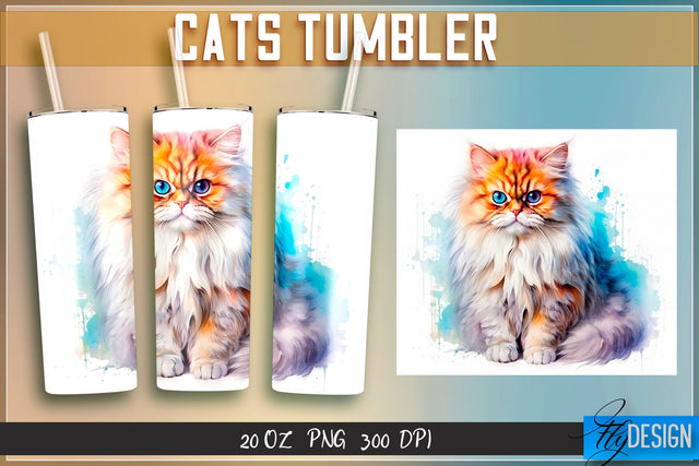 Cats Tumblers Wrap 20 oz. Sublimation Fly Design 