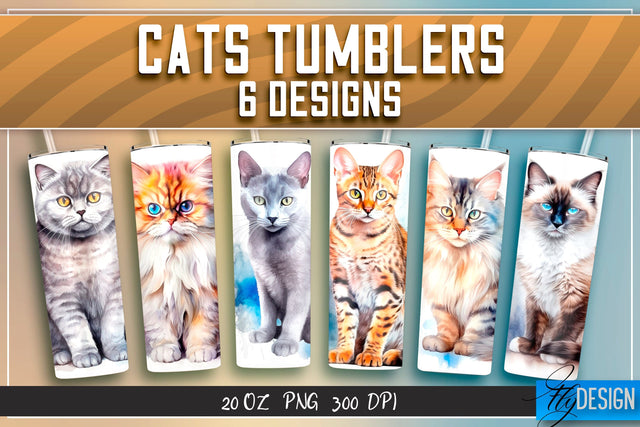 Cats Tumblers Wrap 20 oz. Sublimation Fly Design 
