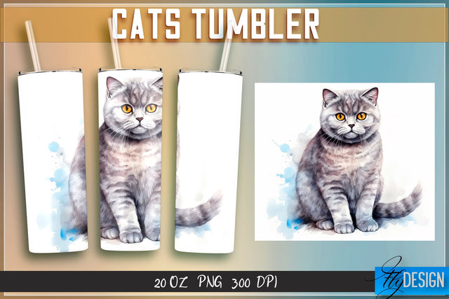 Cats Tumblers Wrap 20 oz. Sublimation Fly Design 