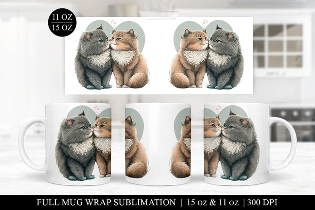 Cats Valentine Mug Wrap Sublimation PNG - Cute Kitten PNG Sublimation BijouBay 