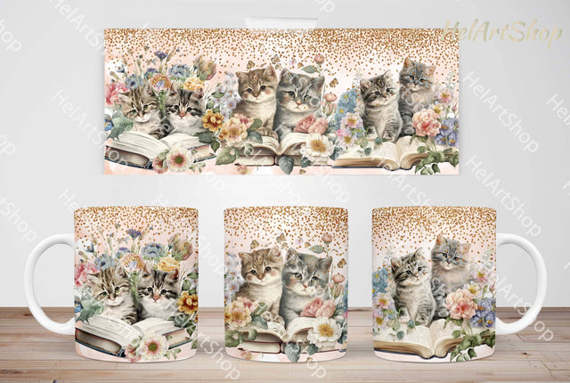 Cats With Books Mug Png, 11Oz Mug Sublimation Sublimation _HelArtShop_ 