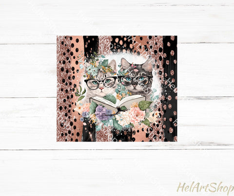 Cats With Books Tumbler PNG Sublimation, Cute Skinny Tumbler Sublimation _HelArtShop_ 