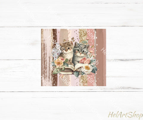 Cats With Books Tumbler PNG Sublimation, Cute Skinny Tumbler Sublimation _HelArtShop_ 