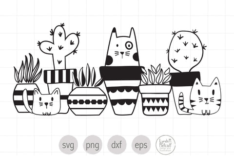 Cats with Plants and Cacti SVG Ready Cut Design SVG Lynda M Metcalf 