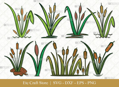 Cattail Clipart SVG Cut File | Bulrush Plant Svg | Cattail Flower Svg | Grass Svg | Cattail Plant Svg | Eps | Dxf | Png | Bundle SVG ETC Craft 