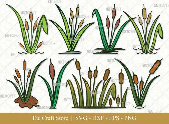 Cattail Clipart SVG Cut File | Bulrush Plant Svg | Cattail Flower Svg | Grass Svg | Cattail Plant Svg | Eps | Dxf | Png | Bundle SVG ETC Craft 