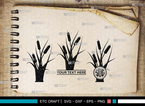 Cattail Monogram, Cattail Silhouette, Cattail SVG, Bulrush Plant Svg, Grass Svg, Reeds Svg, Cattail Flower Svg, SB00489 SVG ETC Craft 