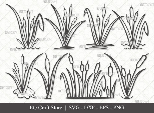 Cattail Outline SVG Cut File | Bulrush Plant Svg | Cattail Flower Svg | Grass Svg | Cattail Plant Svg | Eps | Dxf | Png | Bundle SVG ETC Craft 