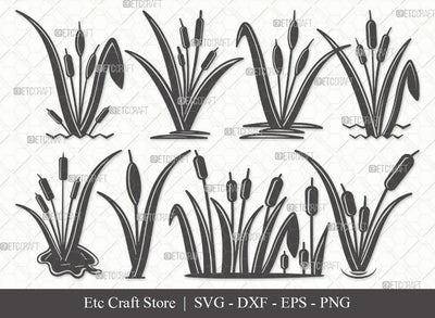 Cattail Silhouette SVG Cut File | Bulrush Plant Svg | Cattail Flower Svg | Grass Svg | Cattail Plant Svg | Eps | Dxf | Png | Bundle SVG ETC Craft 