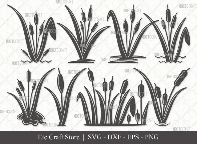 Cattail Silhouette SVG Cut File | Bulrush Plant Svg | Cattail Flower Svg | Grass Svg | Cattail Plant Svg | Eps | Dxf | Png | Bundle SVG ETC Craft 
