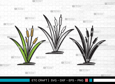 Bull Rushes Svg Cattail SVG | Bulrush Plant Svg | Cattail Flower Svg | Grass Svg ...