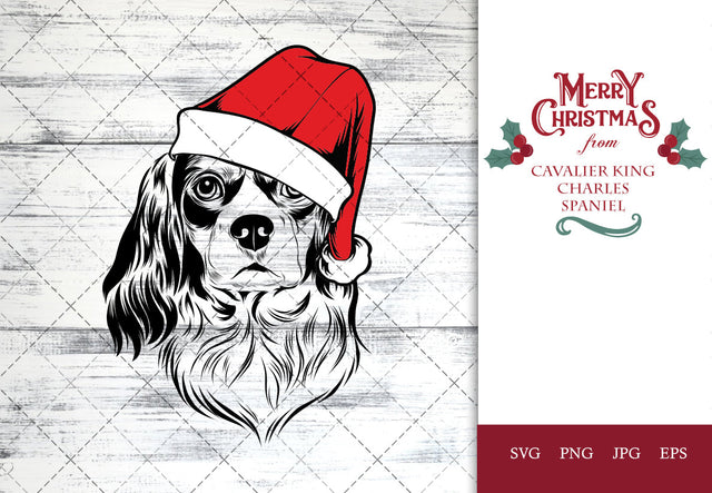 Cavalier King Charles Spaniel dog svg portrait clipart vector graphic art Xmas hat Christmas dog Cricut cut file cuttable design SVG Loveleen Kaur 