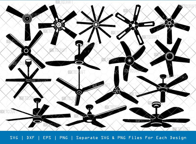 Ceiling Fan Silhouette, Ceiling Fan SVG, Electric Fan Svg, Fan Svg, Ceiling Fan Icon Svg, Ceiling Fan Bundle, SB00933 SVG ETC Craft 