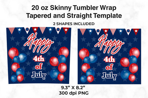 Celebration Happy 4th of July 20 oz Skinny Tumbler Wrap Sublimation Design Sublimation Sublimatiz Designs 