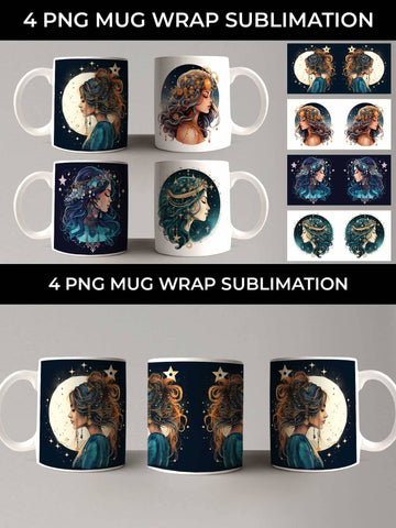 Celestial Boho Magic - Star Gazer Mug Wrap PNG Bundle Sublimation Sintegra 