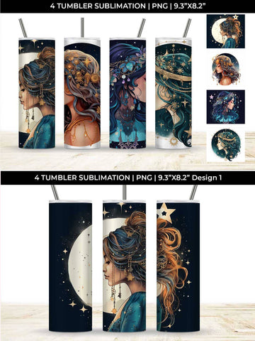 Celestial Boho Magic - Star Gazer Tumbler Wrap PNG Bundle Sublimation Sintegra 