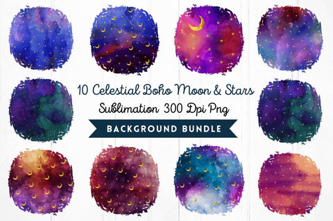 Celestial Boho Moon & Stars Splatter Sublimation Backgrounds Bundle Sublimation Regulrcrative 