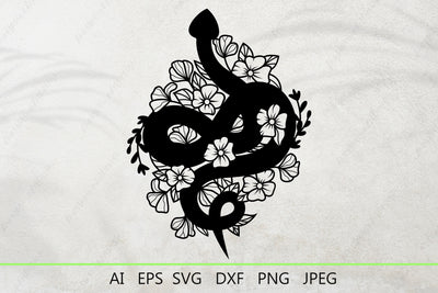 Celestial flowers snake svg, Mystical snake clipart, Snake with leaves svg SVG AnastasiyaArtDesign 