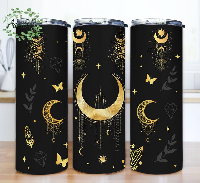 Celestial Moon 20oz Skinny Tumbler Png, Mystical Moons Sign Sublimation Straight, Stained Glass Celestial Moon Tumbler, Moon Planet Tumbler Sublimation AdriOP 