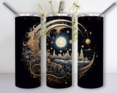 Celestial Moon 20oz Skinny Tumbler Png, Mystical Moons Sign Sublimation Straight, Stained Glass Celestial Moon Tumbler, Moon Planet Tumbler Sublimation PixelChick 