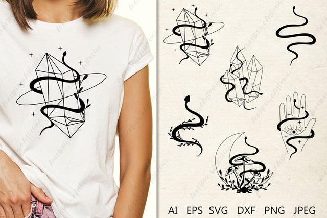 Celestial snake with crystals svg, Mystical clipart, Boho moon svg SVG AnastasiyaArtDesign 