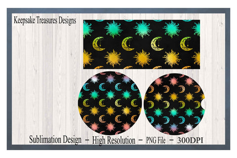 Celestial, Sun and Moon 11oz Mug Template Set, PNG for Sublimation, Car Coaster, Round Coaster, Digital Download, Sublimation Printing Sublimation Keepsake Treasures Designs LLC. 