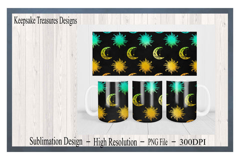 Celestial, Sun and Moon 11oz Mug Template Set, PNG for Sublimation, Car Coaster, Round Coaster, Digital Download, Sublimation Printing Sublimation Keepsake Treasures Designs LLC. 