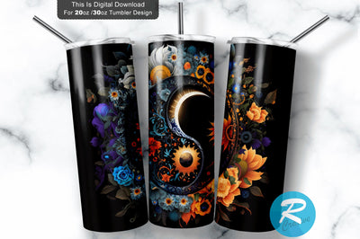 Celestial Sun Moon Yin Yang Zodiac 20 oz / 30 oz Tumbler PNG Sublimation Regulrcrative 