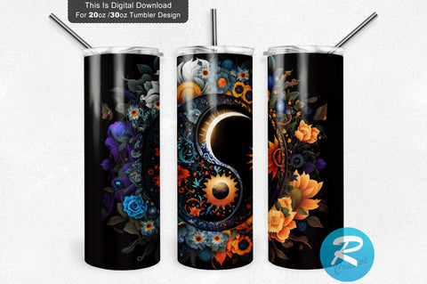 Celestial Sun Moon Yin Yang Zodiac 20 oz / 30 oz Tumbler PNG Sublimation Regulrcrative 
